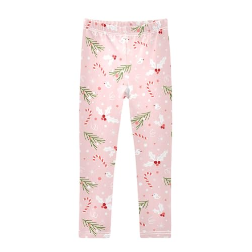 CaTaKu Girls Leggings Cute Candy Cane Berries Leggings for Girls Kids Athletic Workout Yoga Pants Size 4-10T