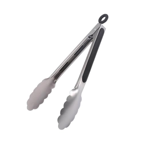 Premium Stainless Steel Kitchen Tong, 12" Sturdy Coiled Spring Locking Food Tong with Non-Slip Silicone Grip ，for Cooking Barbecue, BBQ Grilling, Buffet Serving