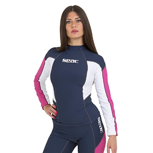 Seac Raa Long Lady, Rash Guard Camiseta De Manga Larga Para Esnórquel Y Natación Mujer, Azul/rosa, M