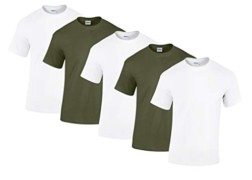 Gildan 5 Stück Heavy Cotton T-Shirt Herren Shirt S - 3XL Schwarz Weiß (L, 3Weiss/2Military)