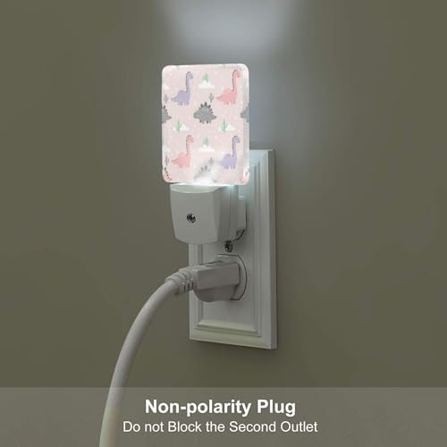 Image of Futterya Plug-in LED Night Light, Cute Dinosaurs Pink Background Cactus Set of 2 Dusk-to-Dawn Auto Sensor Decor Lamp