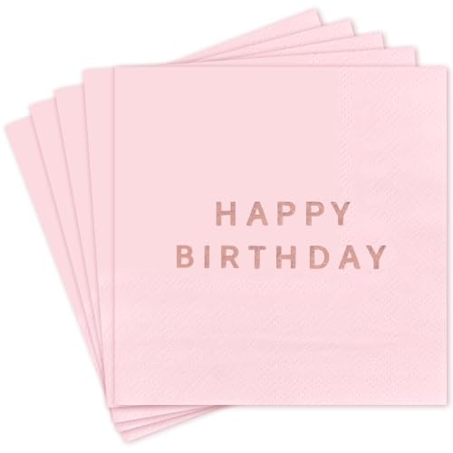 Vuzvuv 52 Pcs Happy Birthday Party Cocktail Napkins-Rose Pink
