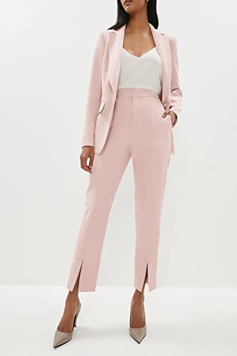 Women's Business Suit Set Lady Long Sleeve Single Breasted Open Front Office Blazer Split Front Pants Two Piece Outfits Pink #TOP2
