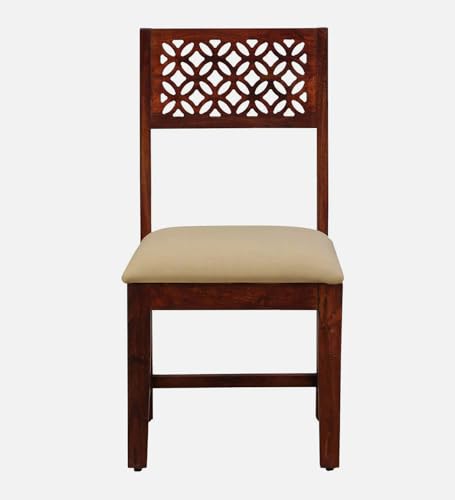Image of Sheesham Wood 4 Seater Dining Table with 2 Cushion Chairs and 1 Bench for Living Room Home Office Dining Room Rectangular CNC Dinner Table - (Honey Finish) |