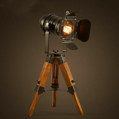Lampada da terra a LED vintage Tripod lampada da studio in stile industriale Cinema con treppiede in legno, lampada da studio, lampada da soggiorno, 65 cm