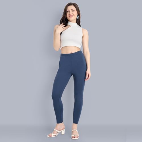 Image of ONE SKY Women Ankle Length Leggings | Premium Cotton Modal Spandex Blend | High Waist Stretchable & Bio-Washed Fabric | Colour-Lock | Ethnic Leggings for Women