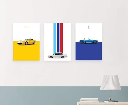 Image of Live Mad Live Crazy (LMLC) Super Cars Vertical Wall Paper Poster Pack - Set of 3, A4 Size, 9x12 inch Unframed Art Prints - Home, Bedroom, Living Room & Decor - Aesthetic, Matt Finish, No Frame