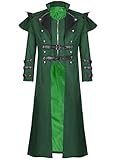 BITSEACOCO Mens Steampunk Tailcoat Costume, Medieval Gothic Long Trench Coat Victorian Double Breasted Zipper Punk Jacket (Green, L)