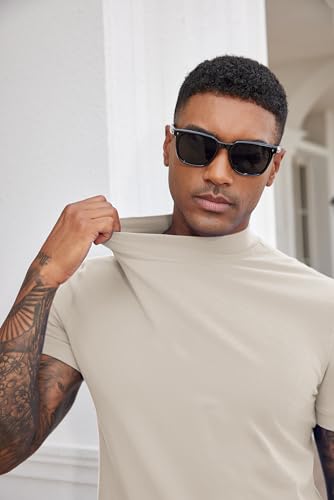 Image of COOFANDY Mens Mock Turtleneck Shirts Casual Premium Cotton Short Sleeve Shirt Basic Half Neck T-Shirts