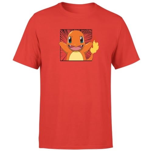 Official Pokémon Pokédex Charmander #0004 T-Shirt Mens Red - M