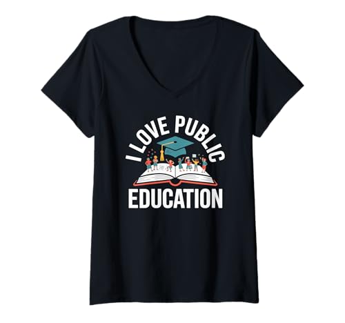 Womens I Love Public Education Celebration V-Neck T-Shirt