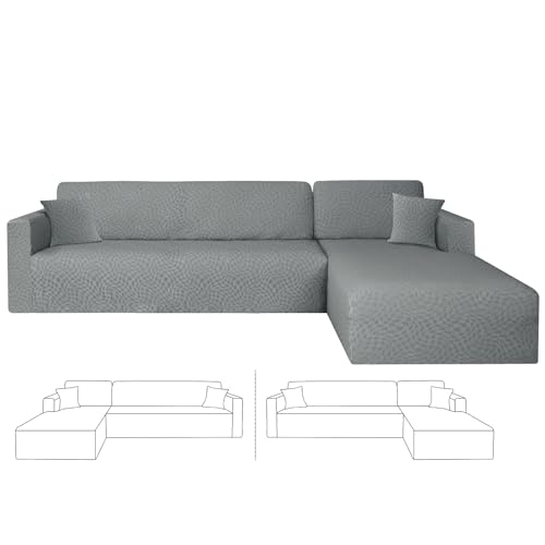 ZNSAYOTX 2026 Stretch Sectional Couch Covers Stylish Irregular Slipcovers with Elastic Bottom for L Shape Sectional Sofa, 2 Pcs Pet Friendly Protector (3 Seat Sofa + 3 Seat Chaise, Light Grey)