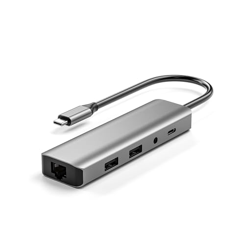 USB C Hub Ethernet 4K @60 USB C HDMI, 6-en-1 USB C to Ethernet Adapter PD Fast Charging, Multiport Type C Adapter Docking Station for MacBook Pro Air Apple iPad Pro Steam Deck Dell HP Lenovo