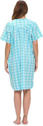 Image of Casual Nights Women's Snap - Front House Dress Short Sleeve Woven Housecoat Duster Lounger Robe with Pockets