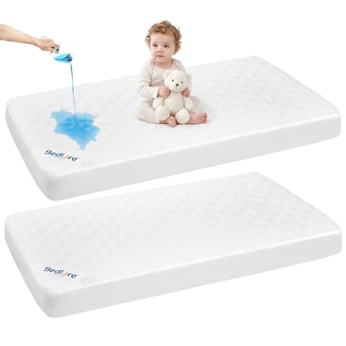 Image of BEDLORE Waterproof Mattress Protector Crib, 2 Pack Soft Mattress Pad, Noiseless Machine Washable Mattress Cover, Ultimate Protection for Your Baby's Crib Toddler Bed (52''x28'')