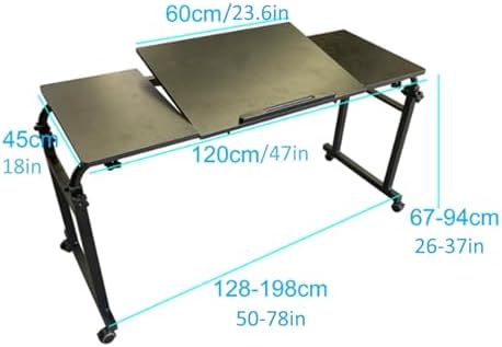 Foldable Table Tray Bedside Laptop Table Home Bed Simple Desk Folding Mobile，Adjustable Height Overbed Table with Wheels Rolling Bedside Desk for Laptop and Writing Large Size (120