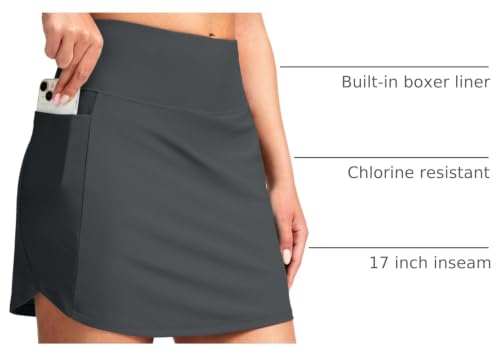 Image of SANTINY Women's 17'' Long Swim Skirt with Pockets High Waisted Modest Tummy Control Swimsuit Skirt Bathing Suit Bottoms