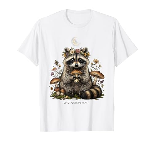 Cute Face Feral Heart Raccoon Graphic Design T-Shirt, Men, White, Large