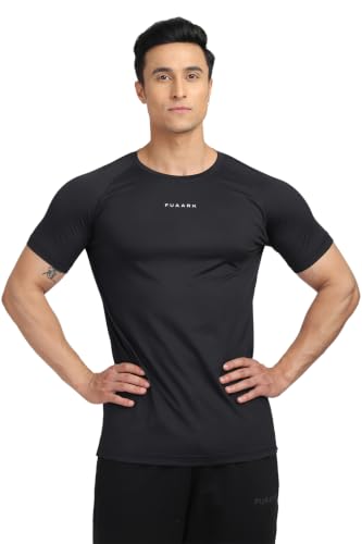 Image of FUAARK Sleek Round Neck Half Sleeves Slim Fit Active Wear Sports and Gym Tshirt for Men (Black, M)