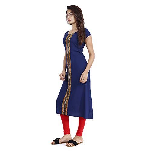 Image of Hand Block Printed Jaal Weave Cotton Straight Kurta /Handloom Kurtis /Ethnic Wear Kurta /Cotton Kurtis (KF22-S, Multi-Coloured, Small)