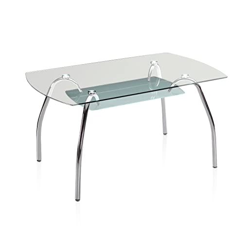 duehome | Mesa de Comedor Fija, Mesa Salon o Cocina, Modelo Ove, Acabado en Cromo y Cristal Templado, Medidas: 150 cm (Largo) x 90 cm (Ancho) x 75 cm (Alto)