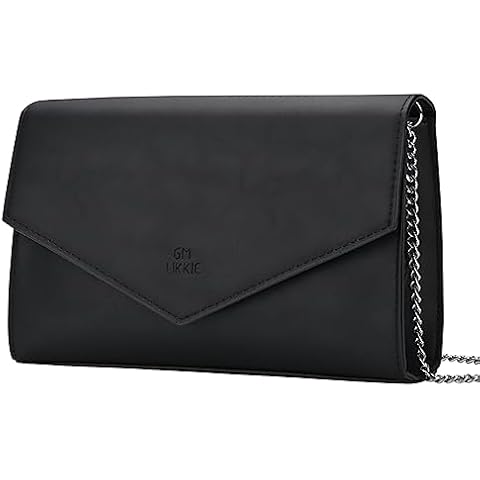 GM LIKKIE Clutch Purse for Women, Evening Envelope Clutch Bag, Crossbody Foldover PU Leather Shoulder Handbag (Black) Cover