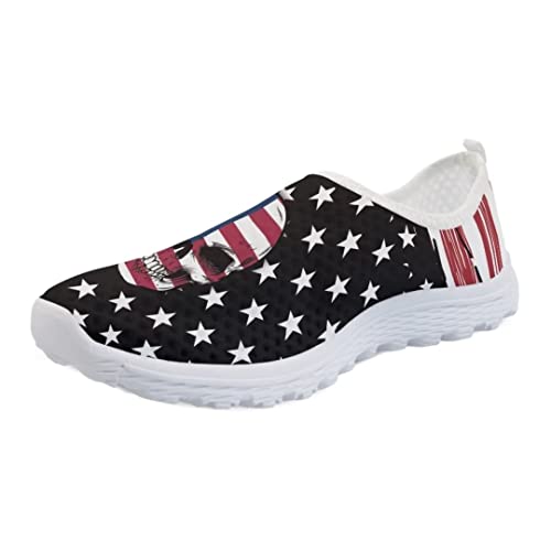 Allhaitong Men's Fashion Sneakers Star Stripe Skull Black Background Print Perfect for Everyday Wear White Hiking Water Shoes Flat Footwear