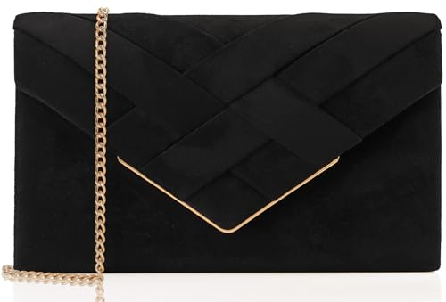 nodeber Womens Velvet Clutch Evening Bag Purses for Women Formal Chain Shoulder Handbag Black