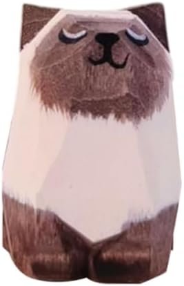 Enakshi® Wooden Cat Figurine Statue Cute Pet Wood Carved Animal Decoration Handicraft Siamese Cat|Collectibles