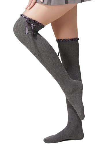 Image of Women's Girls Thigh High Stockings Over the Knee Socks with Satin Bows
