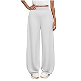 Mädchen Baggy Jogginghose Gerade Hose mit weitem Bein Baumwolle EinfarbigerSchule Jogger Elastische hohe Taille Lose Trainingshose Hip Hop Taschen Sporthose mit Taschen(White, 9-10