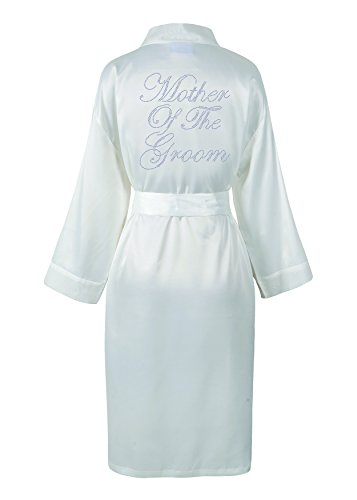 Varsany. Madre de el novio satén forro polar para albornoz personalizado diamante albornoz Kimono blanco crema