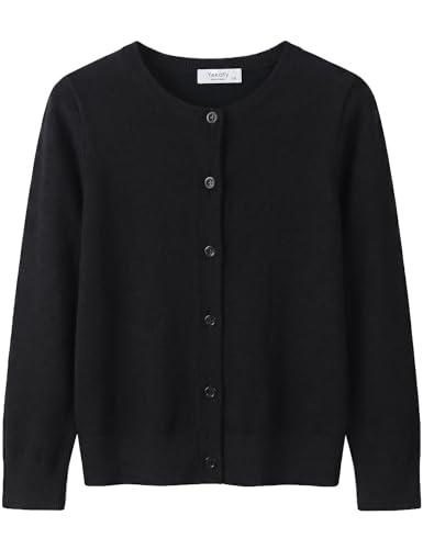 Yekaty Girls Sweaters Long Sleeve Cardigan for Girls 10-12 Button Knit Solid Kids Jackets Size 10-12 Back to School Clothes Black