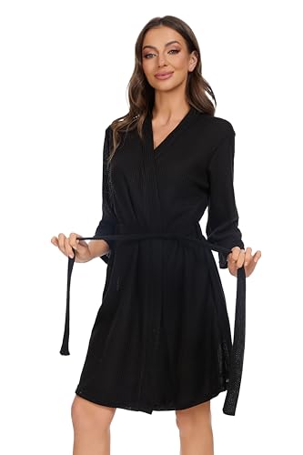 iniber Robes for Women Waffle Knit Bathrobe Soft Lightweight Knee Length Loungewear S-XXL