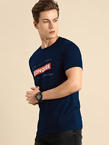 Image of Bewakoof Men's Printed 100% Cotton T-Shirt - Regular Fit, Round Neck, Half Sleeves