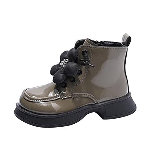 Kids Girls Low Heel Fashion Snow Boots Winter Comfortable Warm Outdoor Side Zipper Booties (Toddler/Kid/Big Kid) (Khaki, 10-10.5 Years Big Kids)