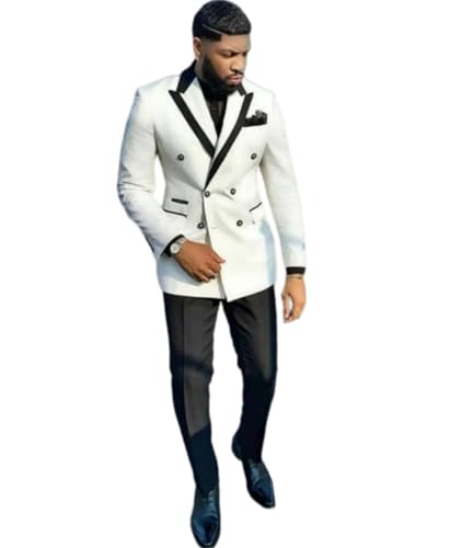 Men's Suits Slim Fit 2 Piece Shawl Lapel White Wedding Prom Tuxedo Double Breasted Jacket Pants Set