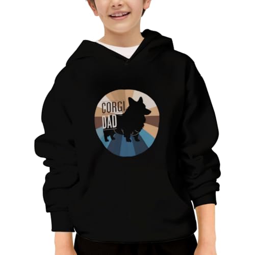 Silhouette Of Corgi Dad Retro Hoodies for Teen Girls Boys Lightweight Kangaroo Pocket Sweatshirt