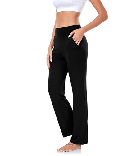ADANIKI Women’s Yoga Pants with Pockets, High Waisted Bootcut Straight-Leg Pants for Women, Loose Comfy Modal Sweatpants