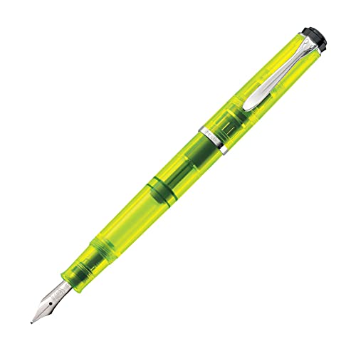 Pelikan Füllhalter Classic 205 Duo Highlighter, Neon Gelb, hochwertiger Kolbenfüller im Geschenk-Etui, 819886