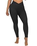SUUKSESS Women Crossover Seamless Leggings Butt Lifting High Waisted Workout Yoga Pants (Black, L)