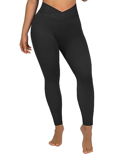 SUUKSESS Women Crossover Seamless Leggings Butt Lifting High Waisted Workout Yoga Pants (Black, M)