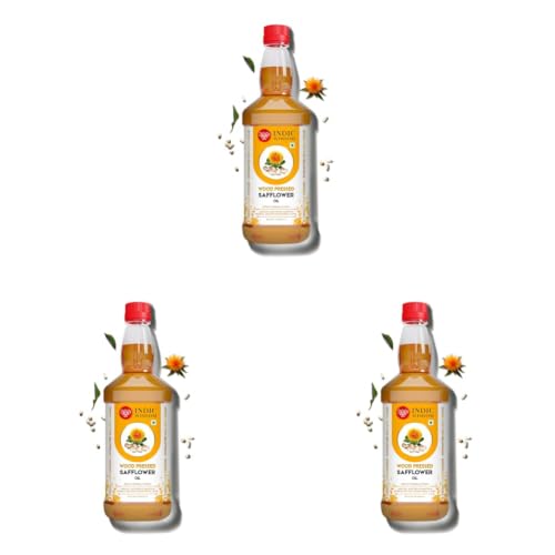 Image of IndicWisdom Wood Pressed Safflower Oil 1 Liter (Cold Pressed Safflower Oil - Extracted on Wooden Churner) (Pack of 3)
