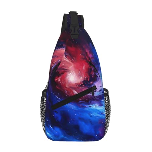 Bolsa cruzada de galaxia roja y azul mochila ligera de pecho para senderismo diario