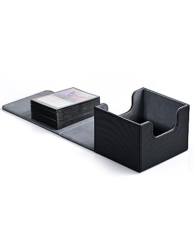 Image of ZLCA Card Deck Box with 2 Dividers for MTG Cards, Large Horizontal Card Storage Box Fits 150+ Single Sleeved Cards, PU Leather Commander Deck Box for TCG CCG (Black)