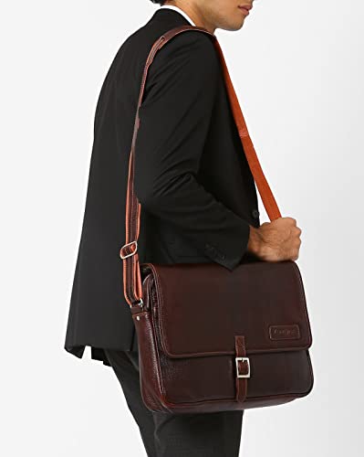Image of Mario-Genuine Leather Laptop Messenger Bag (Dark Brown) - by Tortoise