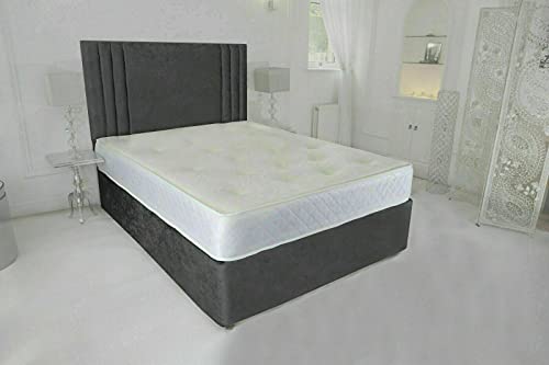 GHOST BEDS Tokyo Divan Bed Set + 10" Luxury Memory Mattress + Free Matching 24" Headboard (GREY PLUSH VELVET, 4FT6 DOUBLE)