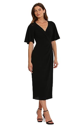 Image of Maggy London Women's Maggy London Women's Dresses Short Flutter Sleeve Faux Wrap Midi Dress