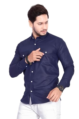 Image of Men's Cotton Spread Collar Full Sleeve Regular Fit Solid Casual Shirt with Double Pockets - Stylish Comfortable Shirt for Everyday Wear