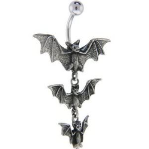 playful piercings Gothic Tri 3 Vampire Bats Dangle Belly Button Navel Ring 14 Gauge